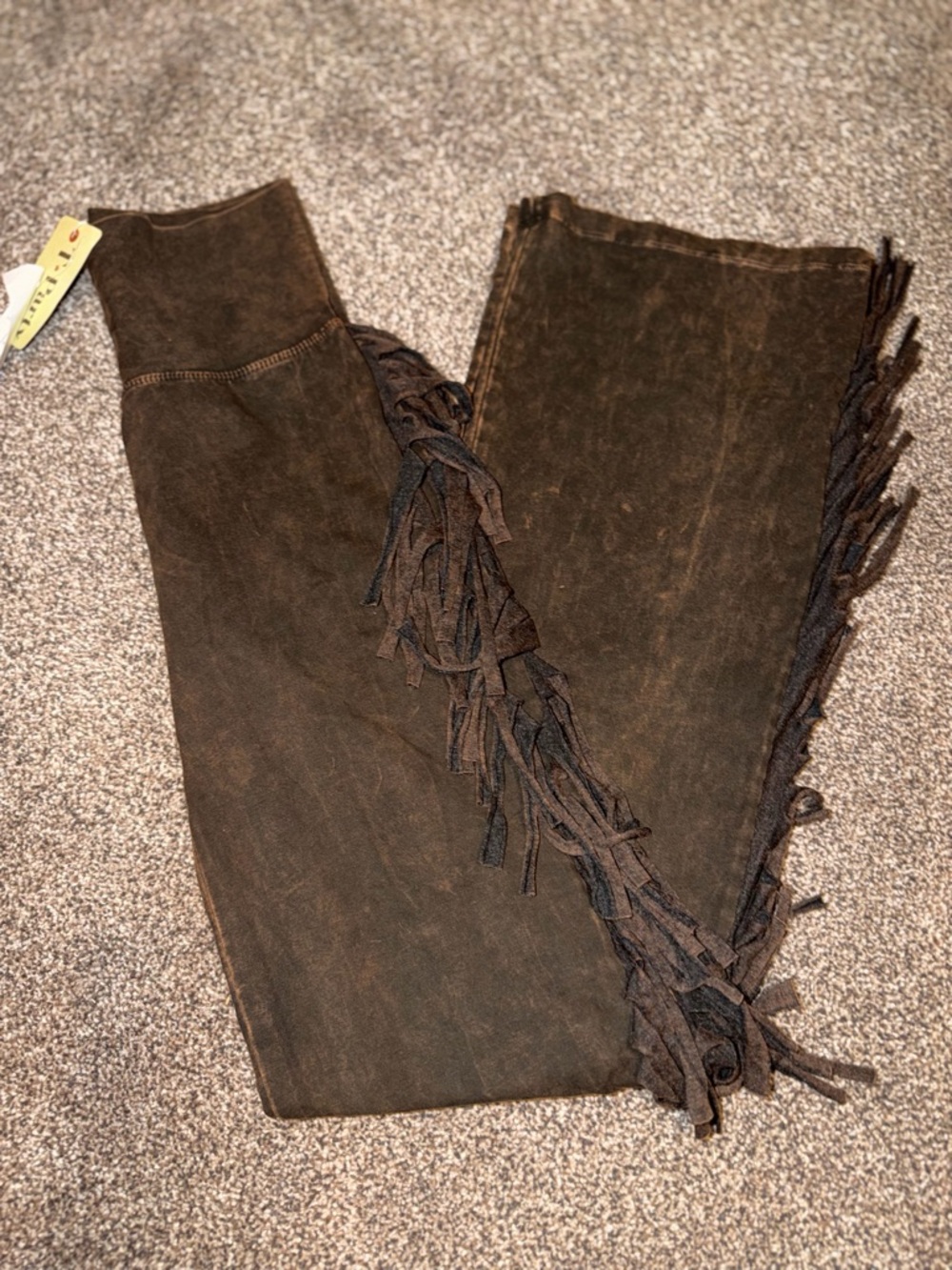 Womenโs Western Brown Fringe Suede-Style Leggings